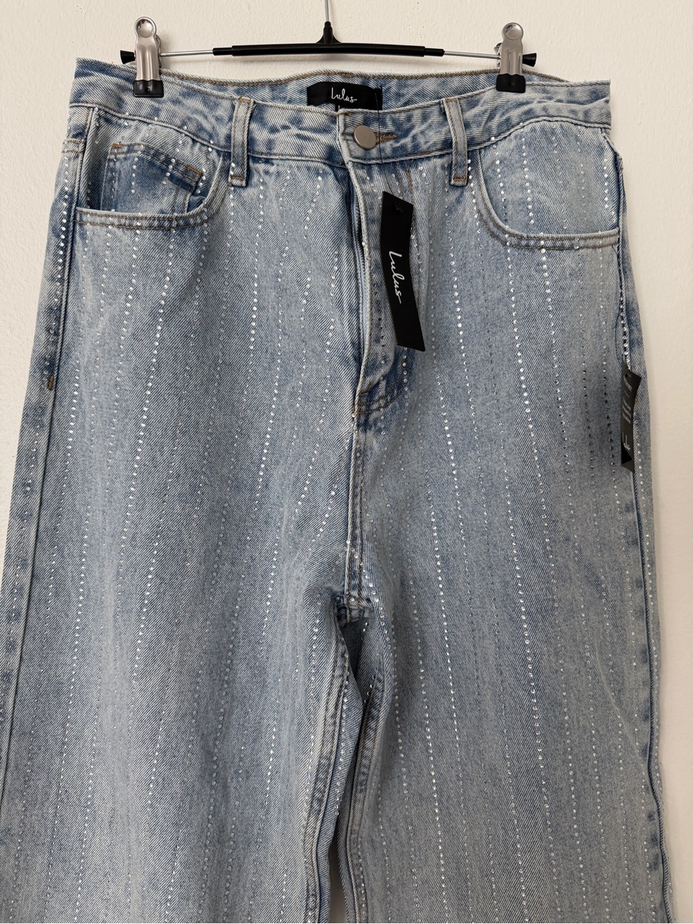 Lulus Rhinestone Wide Leg Jeans Light Wash NWT - Picture 2 of 8